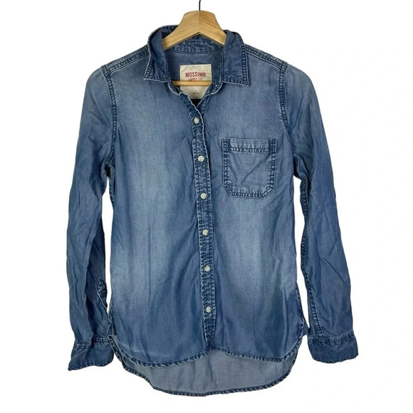 Mossimo Blue Chambray Long Sleeve Button Down S - Picture 1 of 3